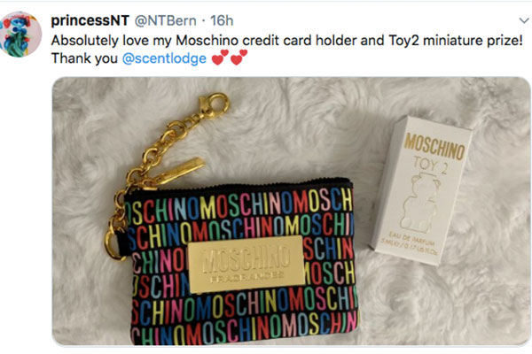 Scent Lodge Moschino giveaway winner pic