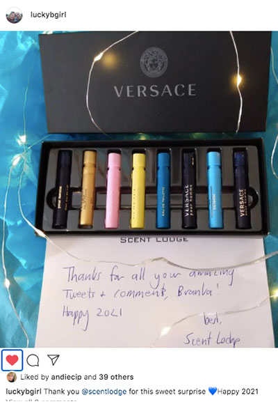 Branka S received this surprise Versace fragrance sampler gift