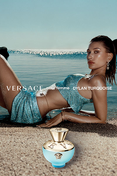 Hailey Bieber stars in the Versace Dylan Turquoise ad campaign
