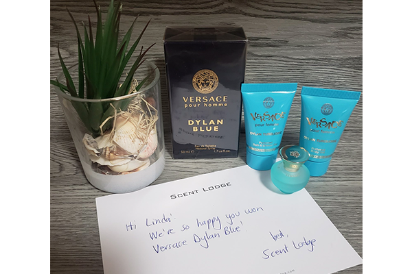 Linda C won our Versace Dylan Blue + Dylan Turquoise Instagram Giveaway